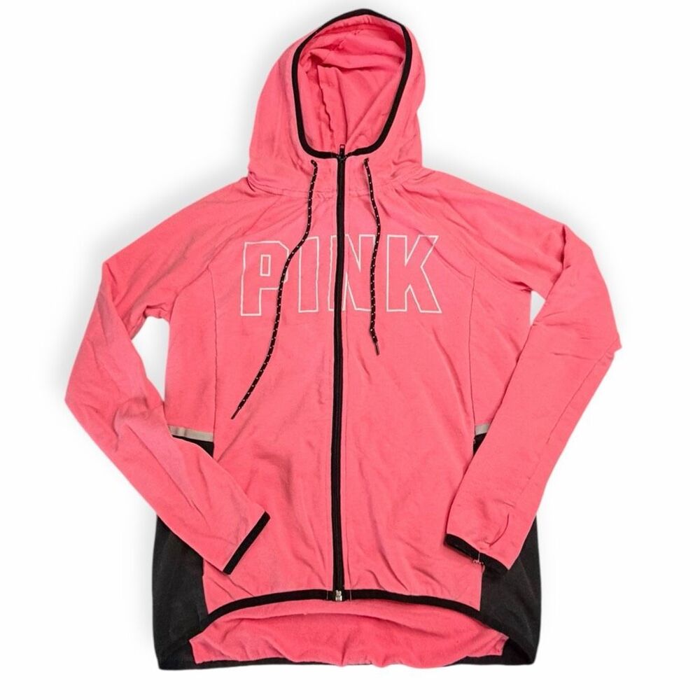 PINK VICTORIA’S SECRET Women’s Pink Black Long Sleeve Full Zip Hoodie XS